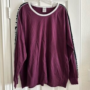 Victoria' Secret PINK Nation Campus Burgundy Long Sleeve Tee, Large, 100% Cotton